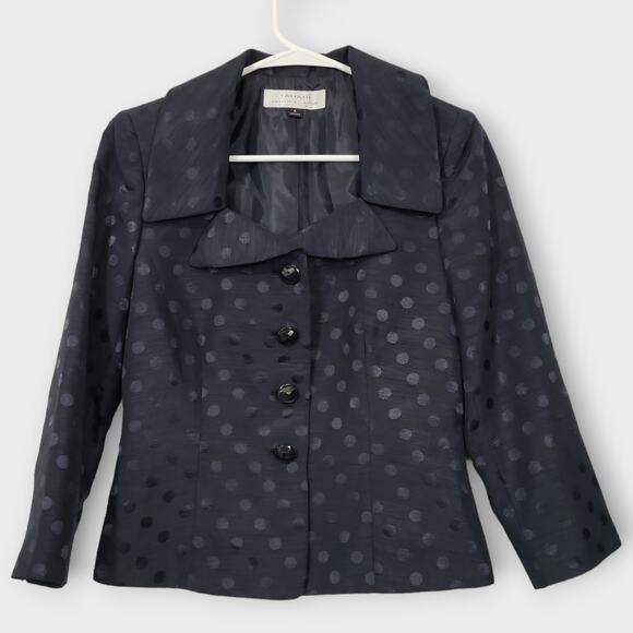 Tahari Blazer Womens Size 4 Black Polka dot Short Fitted Button Closure … - Picture 1 of 14